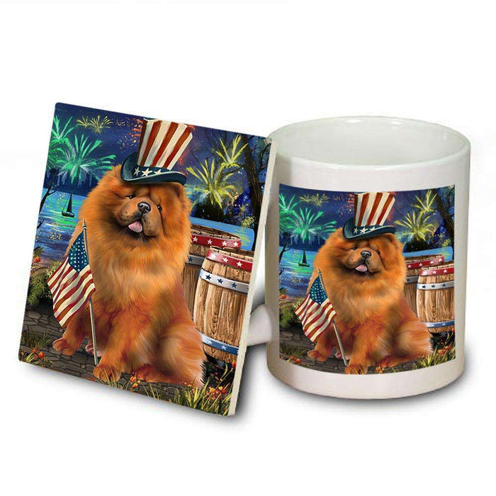 4th of July Independence Day Fireworks Chow Chow Dog at the Lake Mug and Coaster Set MUC51115