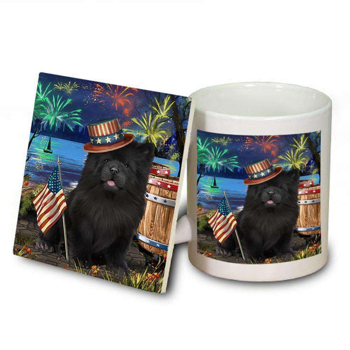 4th of July Independence Day Fireworks Chow Chow Dog at the Lake Mug and Coaster Set MUC51117