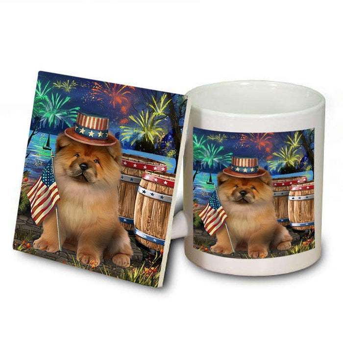 4th of July Independence Day Fireworks Chow Chow Dog at the Lake Mug and Coaster Set MUC51118