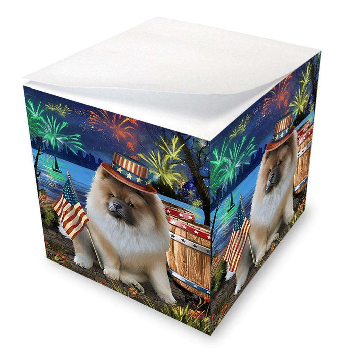 4th of July Independence Day Fireworks Chow Chow Dog at the Lake Note Cube NOC51124
