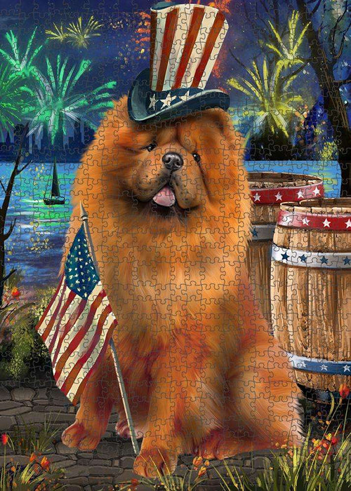 4th of July Independence Day Fireworks Chow Chow Dog at the Lake Puzzle with Photo Tin PUZL57231