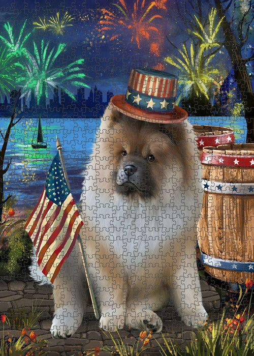 4th of July Independence Day Fireworks Chow Chow Dog at the Lake Puzzle with Photo Tin PUZL57234