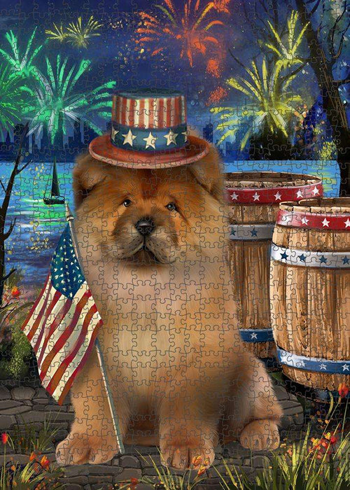4th of July Independence Day Fireworks Chow Chow Dog at the Lake Puzzle with Photo Tin PUZL57240