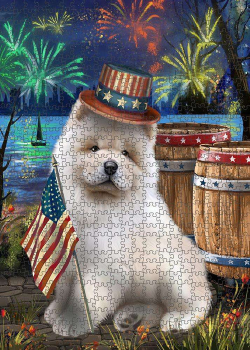 4th of July Independence Day Fireworks Chow Chow Dog at the Lake Puzzle with Photo Tin PUZL57243