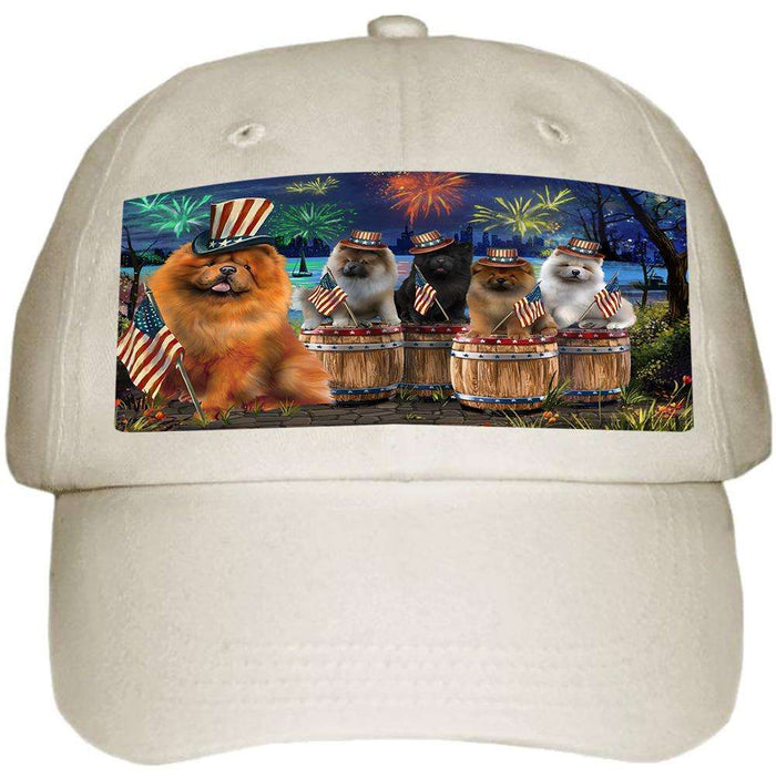 4th of July Independence Day Fireworks Chow Chows at the Lake Ball Hat Cap HAT56814