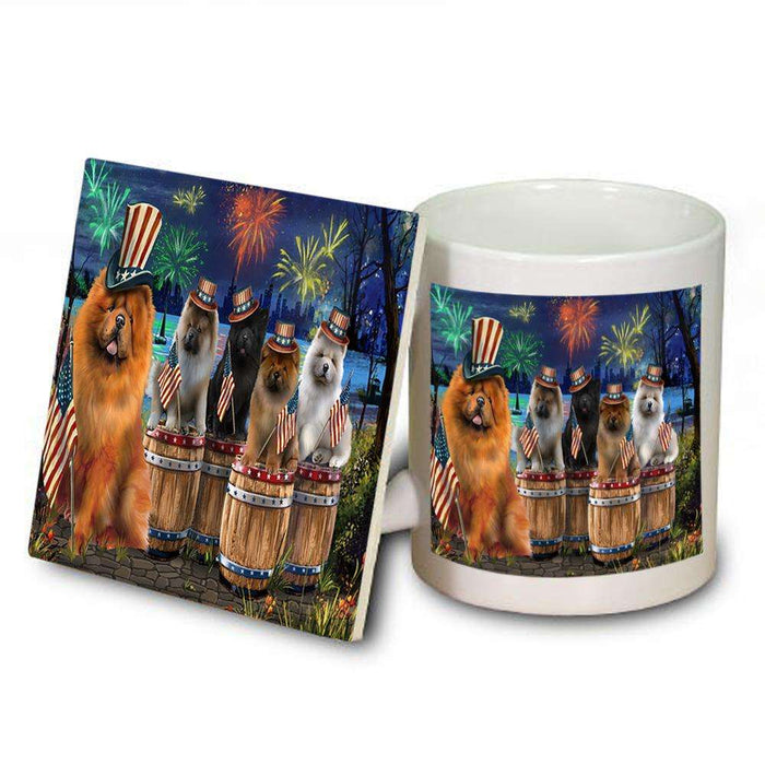 4th of July Independence Day Fireworks Chow Chows at the Lake Mug and Coaster Set MUC51019