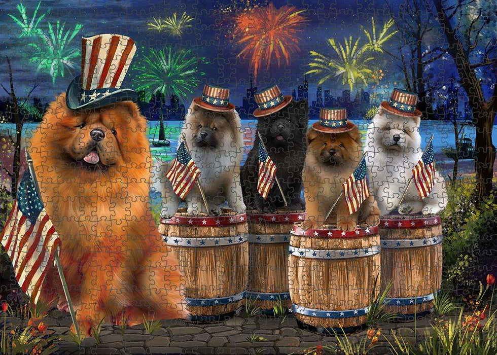 4th of July Independence Day Fireworks Chow Chows at the Lake Puzzle with Photo Tin PUZL56943