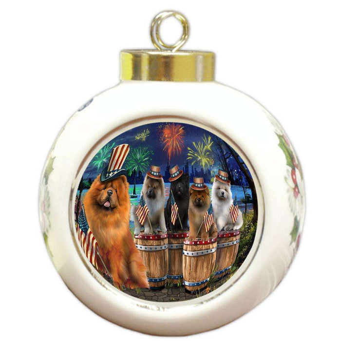 4th of July Independence Day Fireworks Chow Chows at the Lake Round Ball Christmas Ornament RBPOR51027
