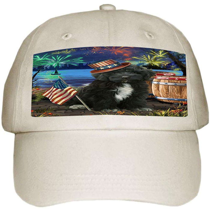 4th of July Independence Day Fireworks Cockapoo Dog at the Lake Ball Hat Cap HAT57120