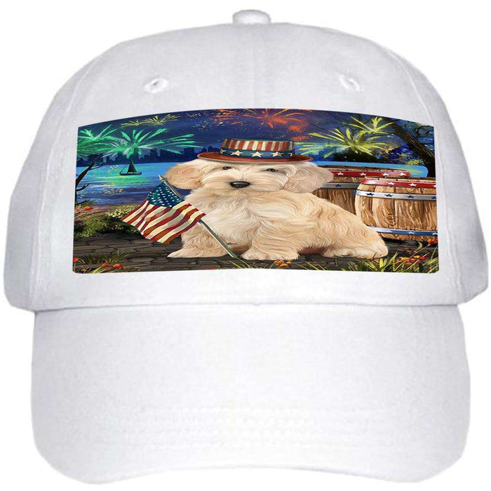 4th of July Independence Day Fireworks Cockapoo Dog at the Lake Ball Hat Cap HAT57129