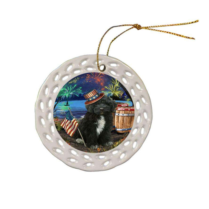 4th of July Independence Day Fireworks Cockapoo Dog at the Lake Ceramic Doily Ornament DPOR51129
