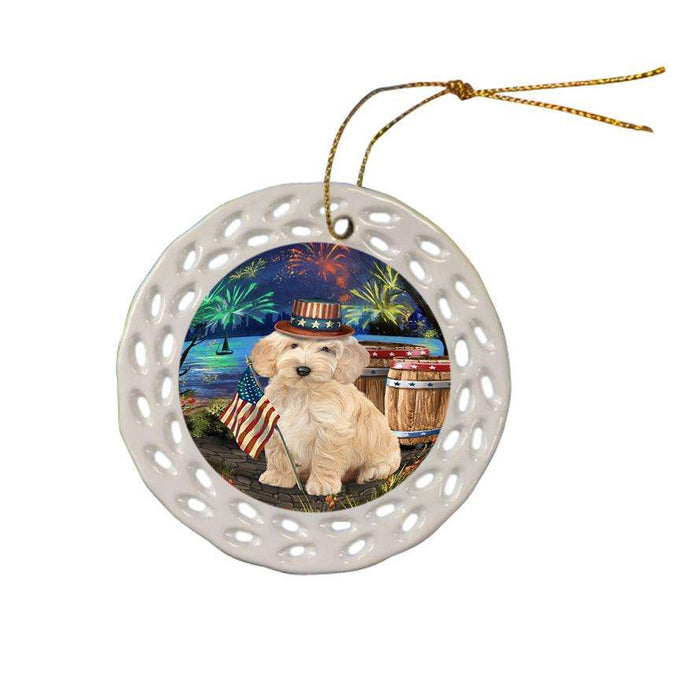 4th of July Independence Day Fireworks Cockapoo Dog at the Lake Ceramic Doily Ornament DPOR51132