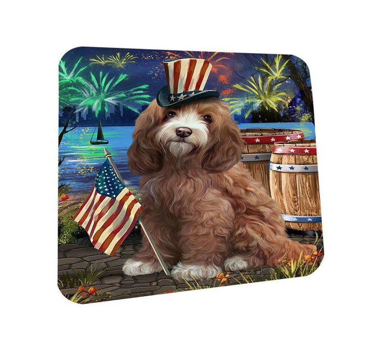 4th of July Independence Day Fireworks Cockapoo Dog at the Lake Coasters Set of 4 CST51087