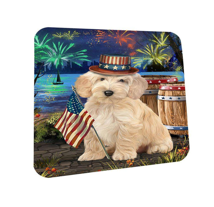 4th of July Independence Day Fireworks Cockapoo Dog at the Lake Coasters Set of 4 CST51091