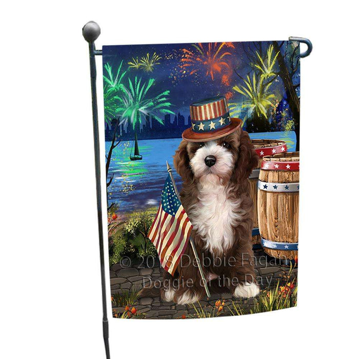 4th of July Independence Day Fireworks Cockapoo Dog at the Lake Garden Flag GFLG51052
