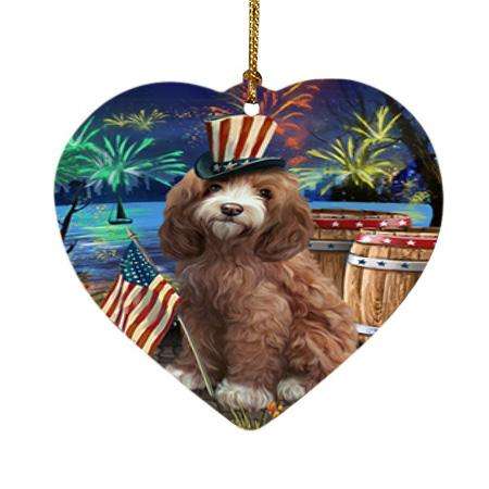 4th of July Independence Day Fireworks Cockapoo Dog at the Lake Heart Christmas Ornament HPOR51128