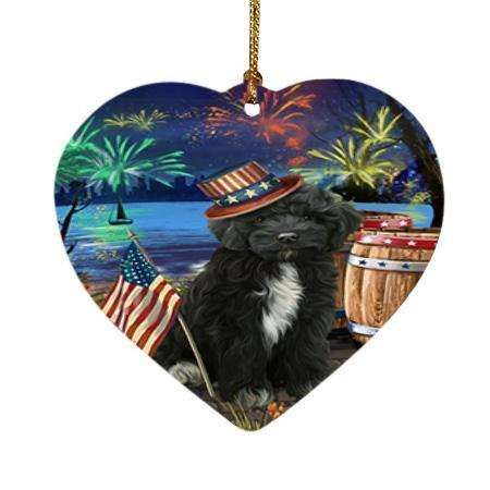 4th of July Independence Day Fireworks Cockapoo Dog at the Lake Heart Christmas Ornament HPOR51129
