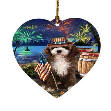 4th of July Independence Day Fireworks Cockapoo Dog at the Lake Heart Christmas Ornament HPOR51130