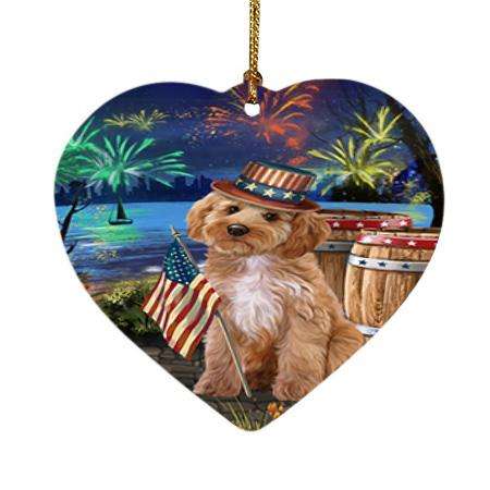 4th of July Independence Day Fireworks Cockapoo Dog at the Lake Heart Christmas Ornament HPOR51131