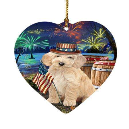 4th of July Independence Day Fireworks Cockapoo Dog at the Lake Heart Christmas Ornament HPOR51132