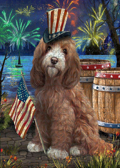 4th of July Independence Day Fireworks Cockapoo Dog at the Lake Puzzle with Photo Tin PUZL57246