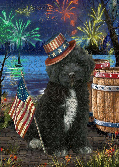 4th of July Independence Day Fireworks Cockapoo Dog at the Lake Puzzle with Photo Tin PUZL57249