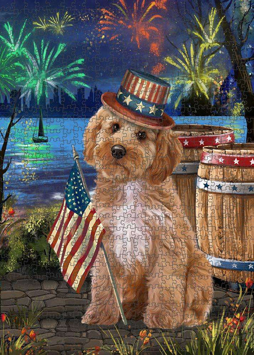 4th of July Independence Day Fireworks Cockapoo Dog at the Lake Puzzle with Photo Tin PUZL57255