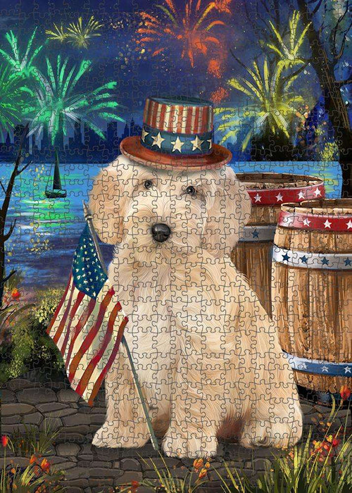 4th of July Independence Day Fireworks Cockapoo Dog at the Lake Puzzle with Photo Tin PUZL57258