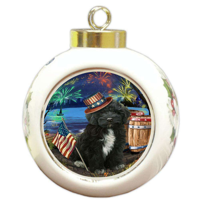 4th of July Independence Day Fireworks Cockapoo Dog at the Lake Round Ball Christmas Ornament RBPOR51129