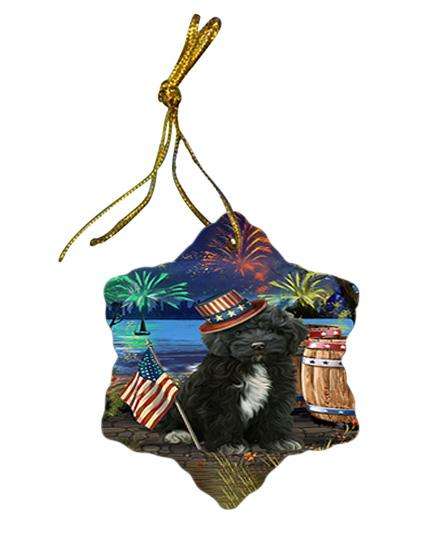 4th of July Independence Day Fireworks Cockapoo Dog at the Lake Star Porcelain Ornament SPOR51121