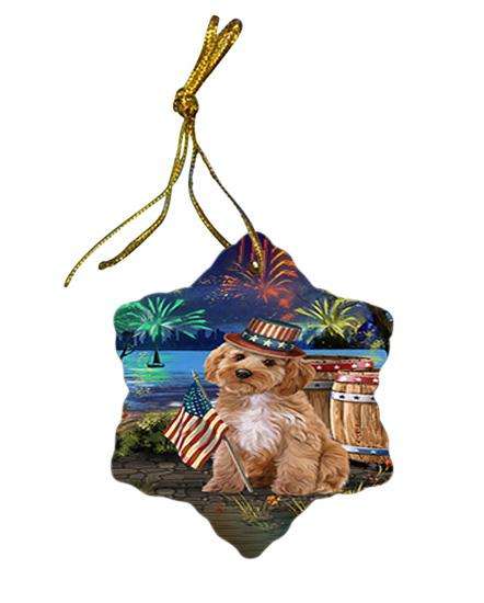 4th of July Independence Day Fireworks Cockapoo Dog at the Lake Star Porcelain Ornament SPOR51123
