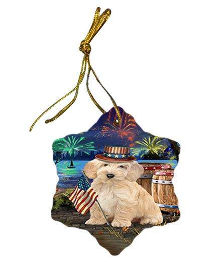 4th of July Independence Day Fireworks Cockapoo Dog at the Lake Star Porcelain Ornament SPOR51124
