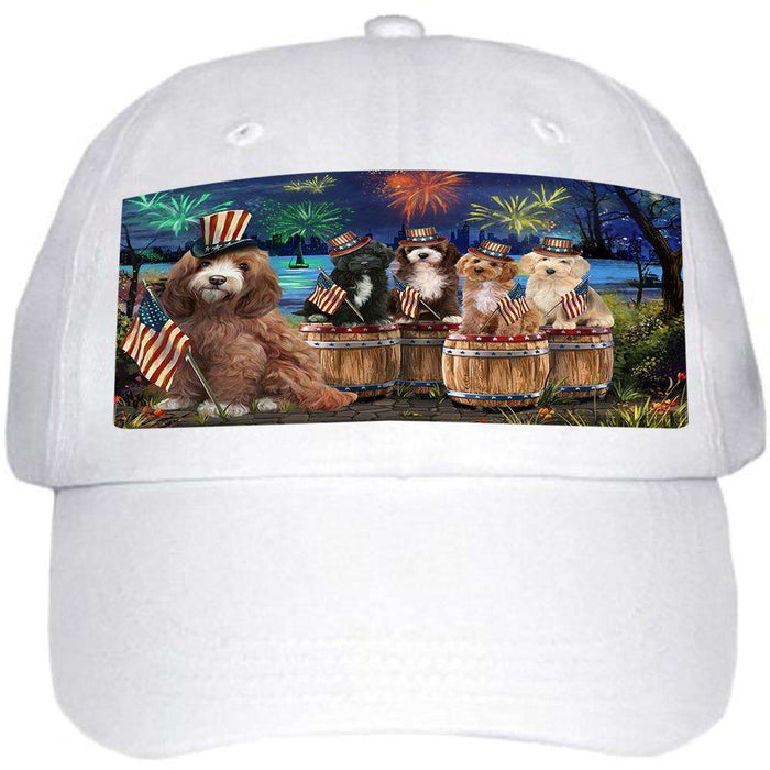 4th of July Independence Day Fireworks Cockapoos at the Lake Ball Hat Cap HAT56817