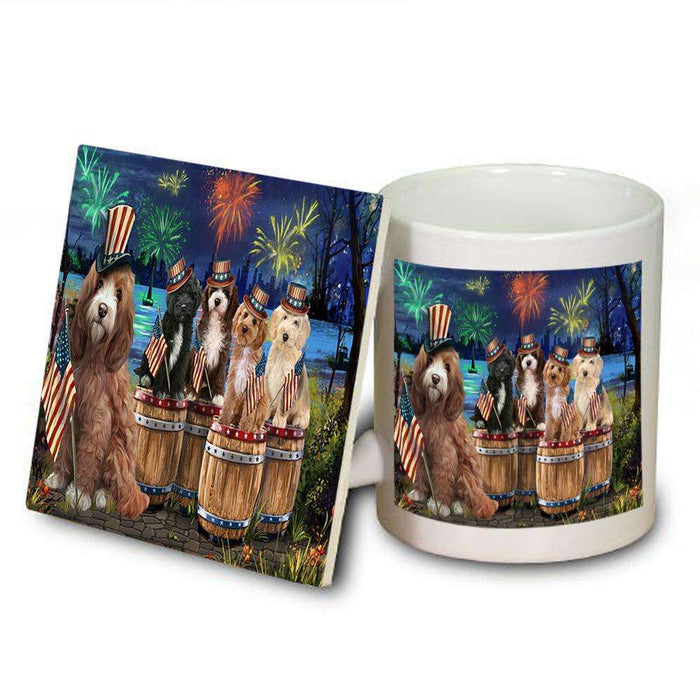 4th of July Independence Day Fireworks Cockapoos at the Lake Mug and Coaster Set MUC51020