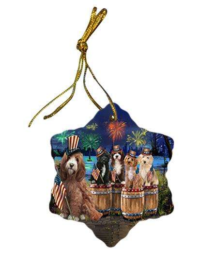 4th of July Independence Day Fireworks Cockapoos at the Lake Star Porcelain Ornament SPOR51020