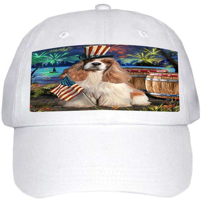 4th of July Independence Day Fireworks Cocker Spaniel Dog at the Lake Ball Hat Cap HAT57132