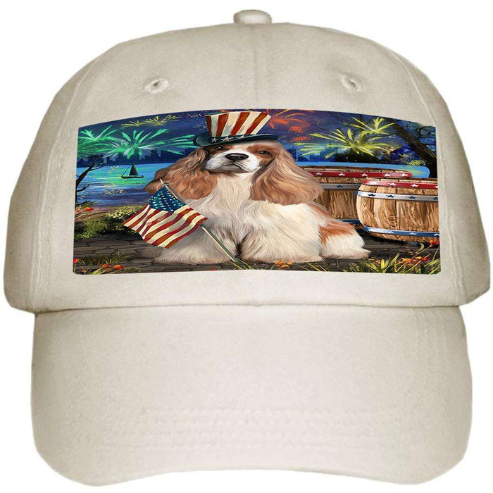 4th of July Independence Day Fireworks Cocker Spaniel Dog at the Lake Ball Hat Cap HAT57132