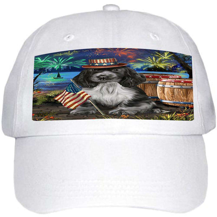 4th of July Independence Day Fireworks Cocker Spaniel Dog at the Lake Ball Hat Cap HAT57135