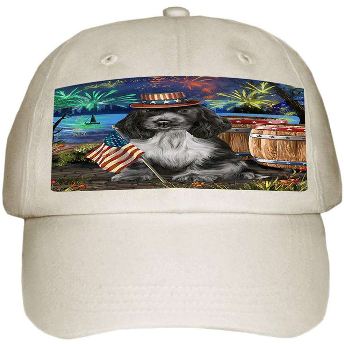 4th of July Independence Day Fireworks Cocker Spaniel Dog at the Lake Ball Hat Cap HAT57135