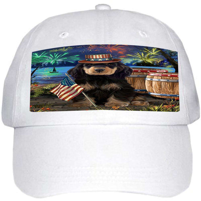 4th of July Independence Day Fireworks Cocker Spaniel Dog at the Lake Ball Hat Cap HAT57138