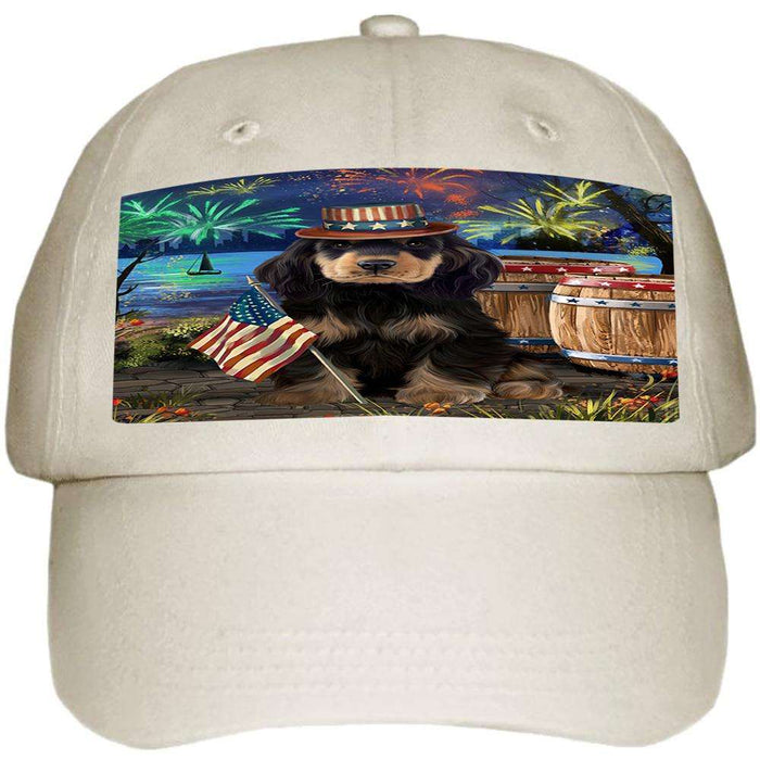 4th of July Independence Day Fireworks Cocker Spaniel Dog at the Lake Ball Hat Cap HAT57138