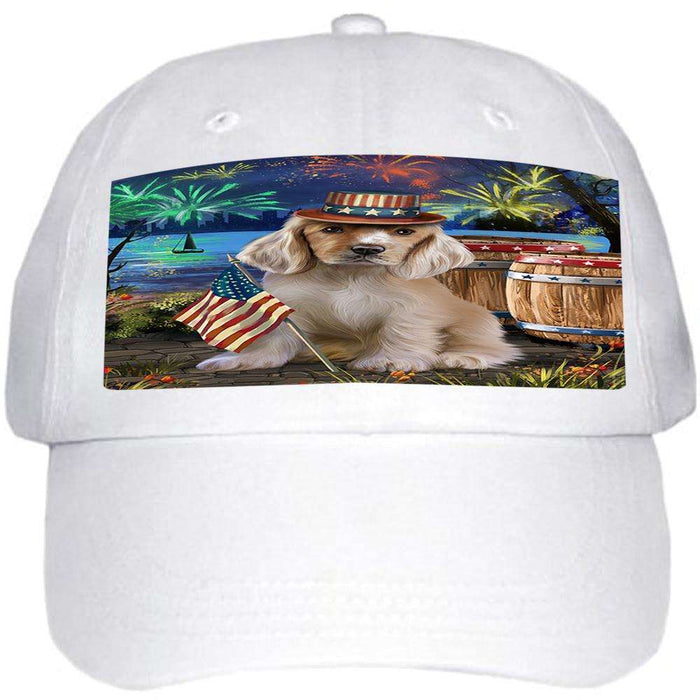 4th of July Independence Day Fireworks Cocker Spaniel Dog at the Lake Ball Hat Cap HAT57141