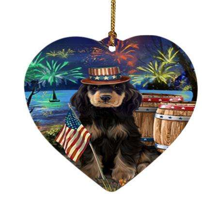 4th of July Independence Day Fireworks Cocker Spaniel Dog at the Lake Heart Christmas Ornament HPOR51135
