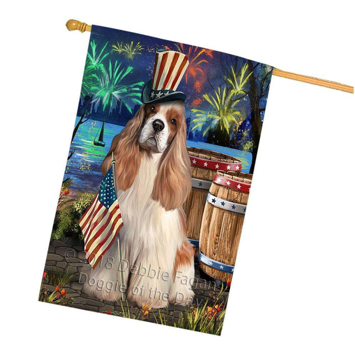 4th of July Independence Day Fireworks Cocker Spaniel Dog at the Lake House Flag FLG51191