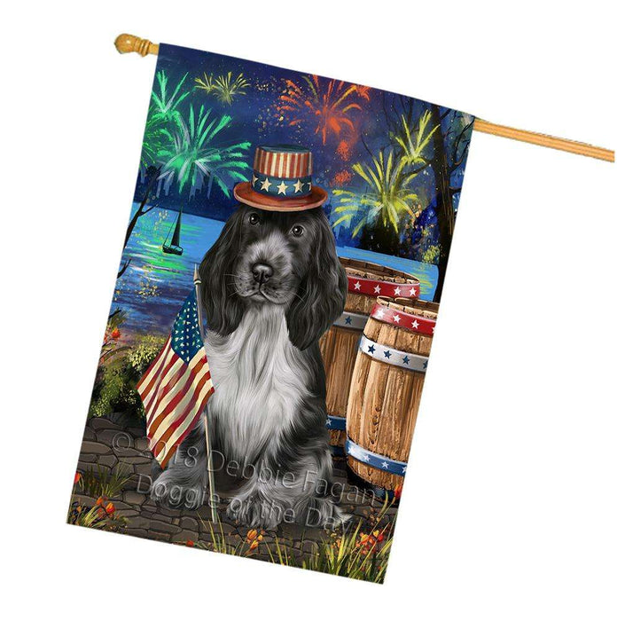 4th of July Independence Day Fireworks Cocker Spaniel Dog at the Lake House Flag FLG51192