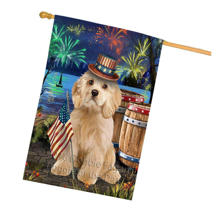 4th of July Independence Day Fireworks Cocker Spaniel Dog at the Lake House Flag FLG51195