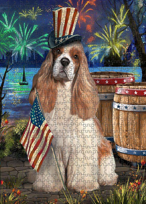 4th of July Independence Day Fireworks Cocker Spaniel Dog at the Lake Puzzle with Photo Tin PUZL57261