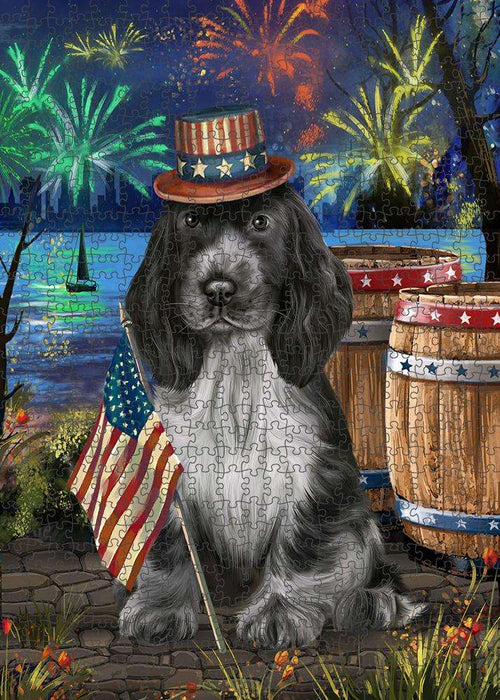 4th of July Independence Day Fireworks Cocker Spaniel Dog at the Lake Puzzle with Photo Tin PUZL57264