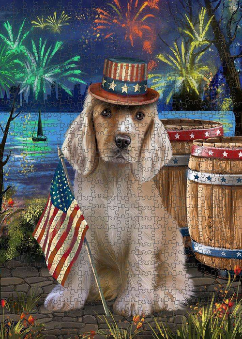 4th of July Independence Day Fireworks Cocker Spaniel Dog at the Lake Puzzle with Photo Tin PUZL57270