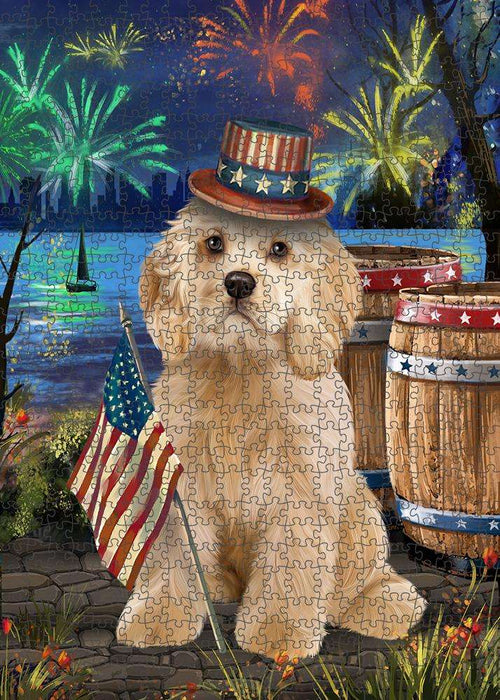 4th of July Independence Day Fireworks Cocker Spaniel Dog at the Lake Puzzle with Photo Tin PUZL57273
